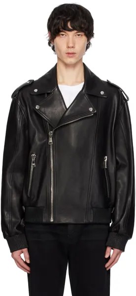 Черный кожаный бомбер Balmain