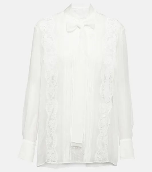 Блуза из смесового шелка с кружевной отделкой Dolce&Gabbana, белый