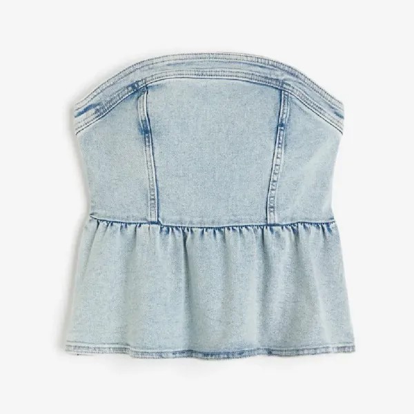 Топ H&M Denim Bustier with Peplum, синий