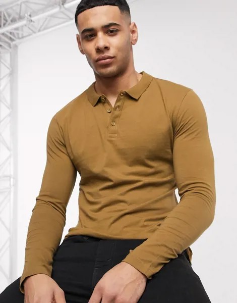 Обтягивающее поло с длинными рукавами New Look-Коричневый цвет