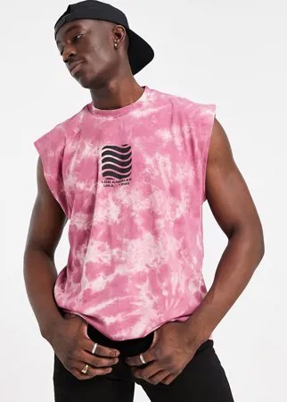 Ягодно-красная oversized-майка в стиле тай-дай и с принтом в виде волн ASOS DESIGN-Красный