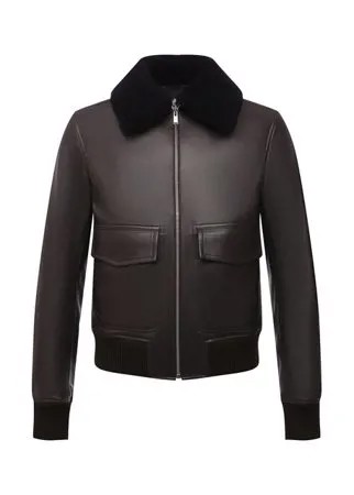 Кожаный бомбер с меховой отделкой Lanvin