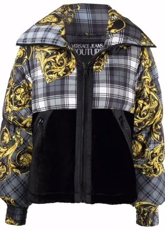 Versace Jeans Couture пуховик в клетку тартан с узором Baroque