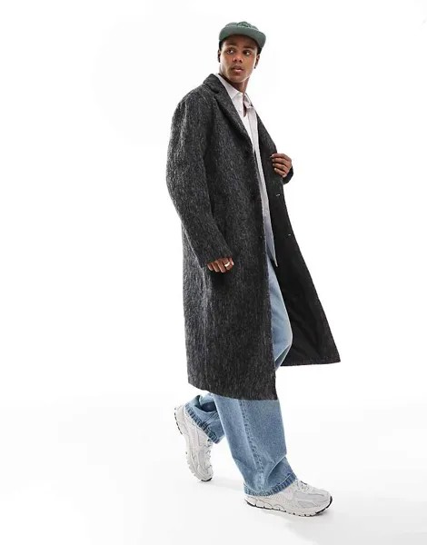 ASOS DESIGN – серое пальто с начесом из смесовой шерсти