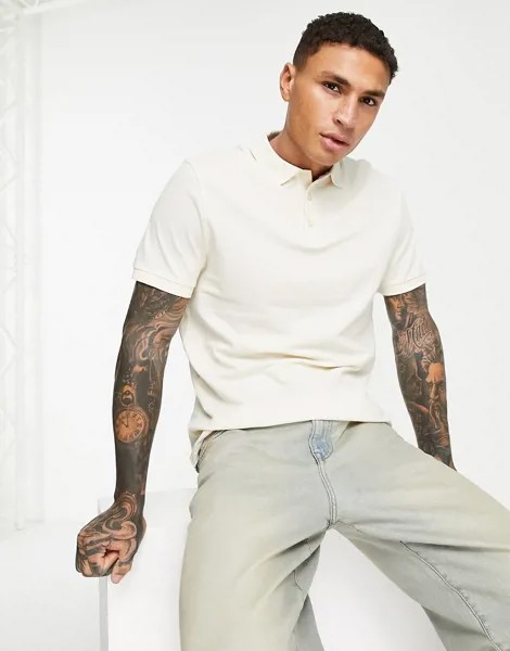 Поло из пике светло-кремового цвета ASOS DESIGN-Белый