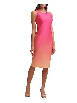 GUESS Женское розовое эластичное вечернее платье-футляр миди без рукавов с круглым вырезом 2