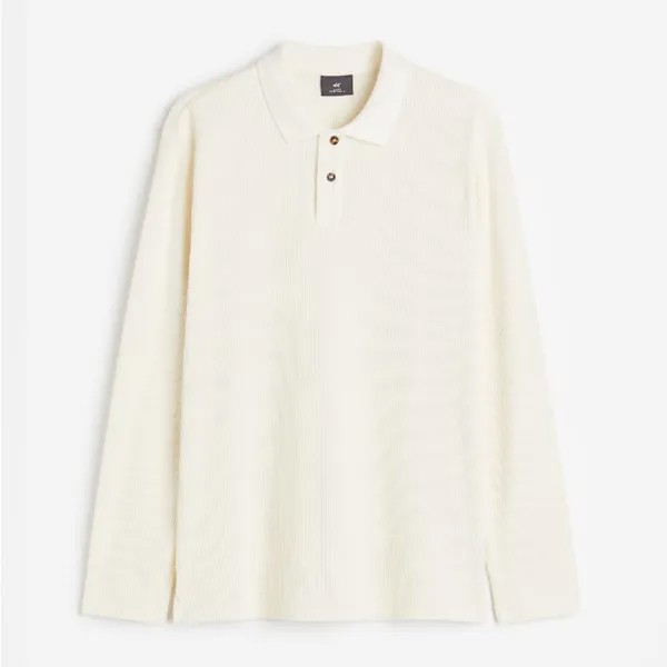 Футболка поло H&M Slim Fit Waffled, кремовый