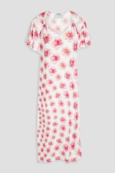 Платье миди из крепа с вырезом и бантом с цветочным принтом Vivetta, розовый