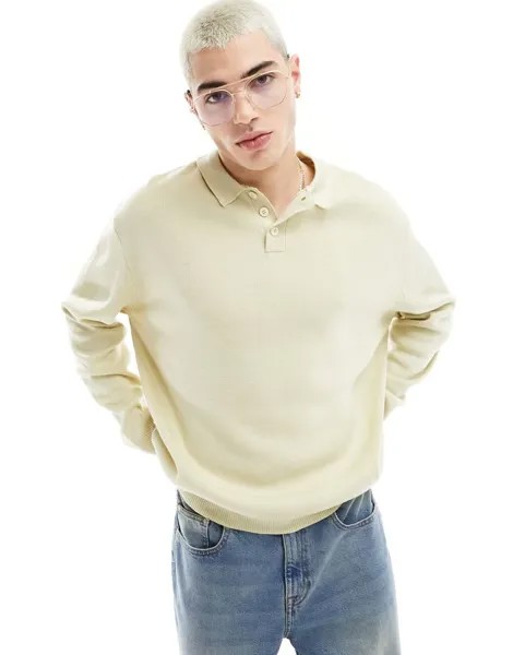 Овсяный свитер-поло оверсайз компактной вязки ASOS DESIGN