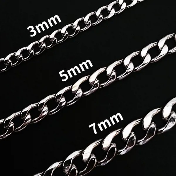 Нержавеющая сталь Серебряная цепочка Хип-хоп ожерелье 24  Цепное ожерелье для мужчин Женщины 3/5/7 мм