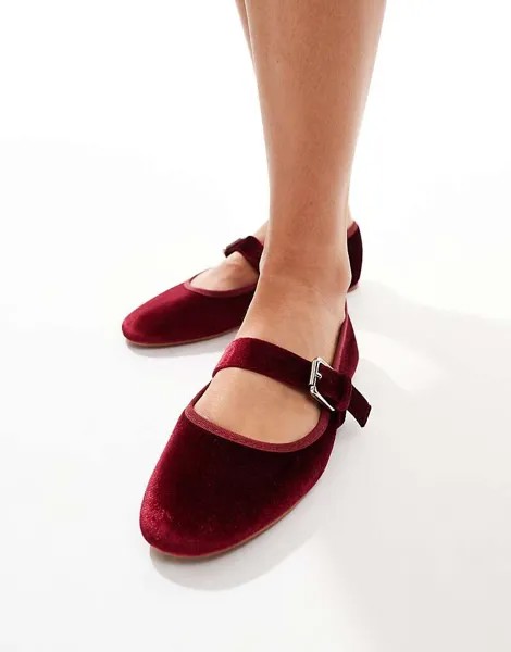 ASOS DESIGN – Lou – Балетки цвета Burgunderrot aus Samt Мэри-Джейн