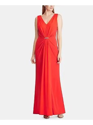 RALPH LAUREN Женское красное вечернее платье макси без рукавов с V-образным вырезом Размер: 8