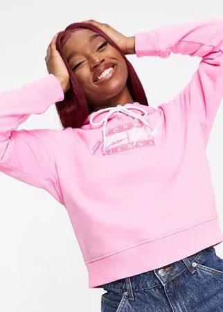 Розовый худи с логотипом флага Tommy Jeans-Розовый цвет