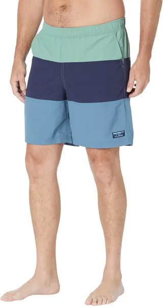 Классические спортивные шорты из бифлекса шириной 8 дюймов с цветными блоками L.L.Bean, цвет Light Everglade/Navy/Iron Blue