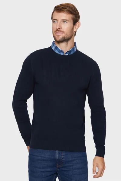Хлопковый свитер с круглым вырезом и рубашечным воротником Threadbare, синий