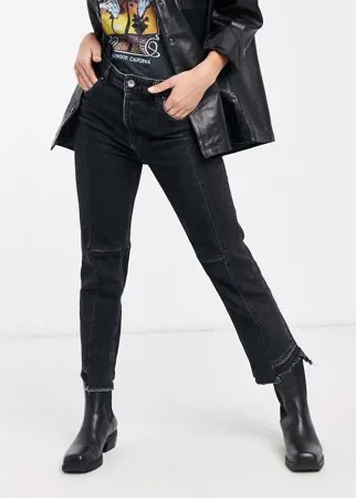Черные двухцветные джинсы с неровной отделкой края AllSaints-Серый