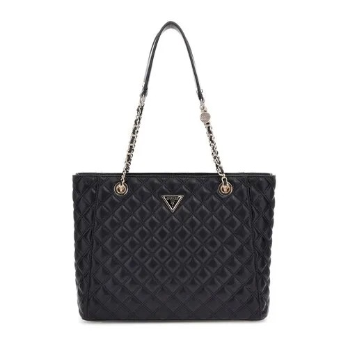 Сумка тоут GUESS, фактура стеганая, черный
