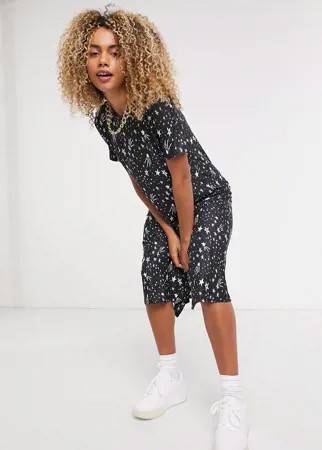Черное oversized платье-футболка миди с космическим принтом Urban Threads-Черный