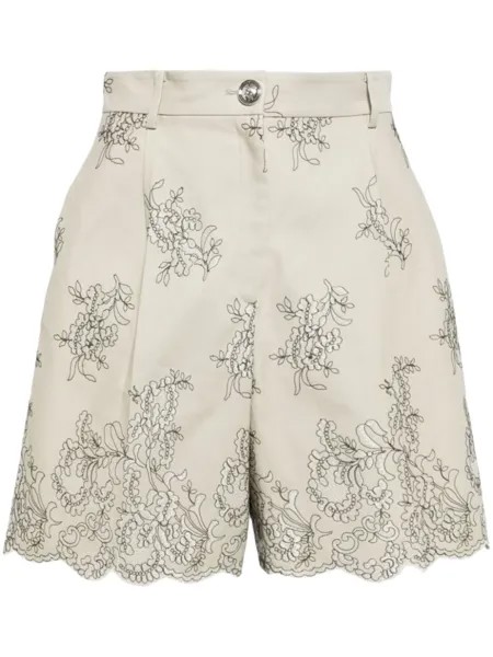Шорты с завышенной талией и цветочной вышивкой Giambattista Valli, бежевый