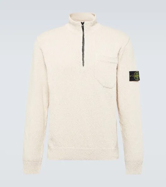 Свитер Compass с полумолнией из хлопка и льна Stone Island, бежевый