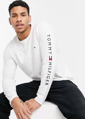 Белый лонгслив с логотипом на груди и рукавах Tommy Hilfiger