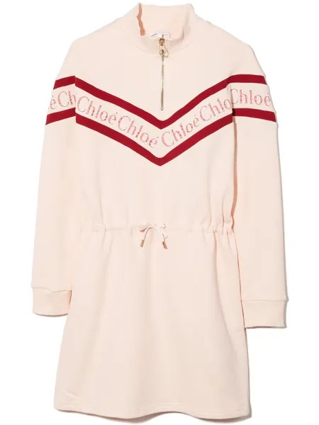 Chloé Kids платье с длинными рукавами и логотипом