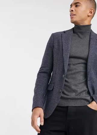 Узкий пиджак в мелкую «гусиную лапку» темно-синего и серого цвета Gianni Feraud-Темно-синий