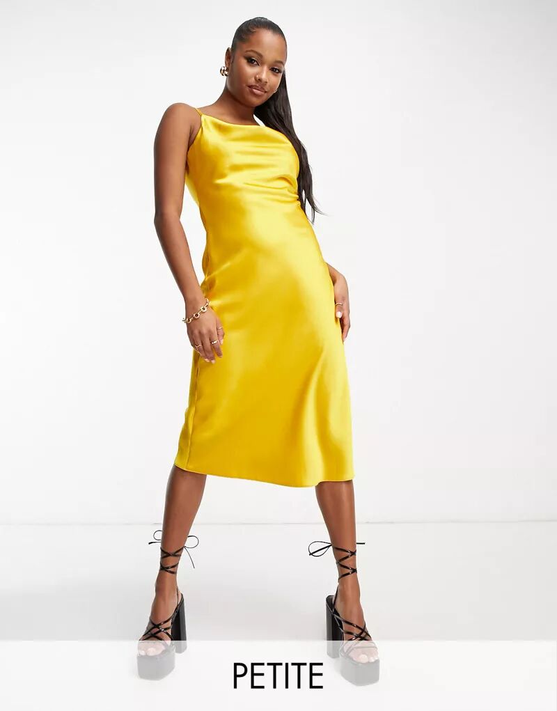 Желтое кружевное платье-комбинация с воротником-хомутом River Island