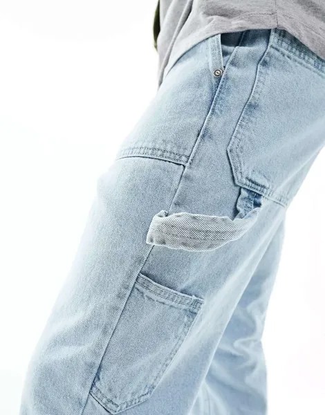 Синие классические жесткие джинсы ASOS с деталями Carpenter