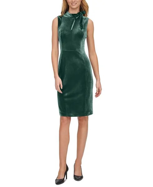 Женское бархатное платье миди с бантом Calvin Klein, зеленый