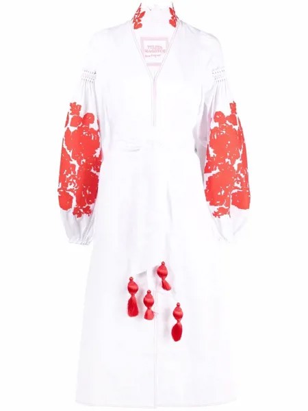 Yuliya Magdych платье с объемными рукавами и цветочной вышивкой