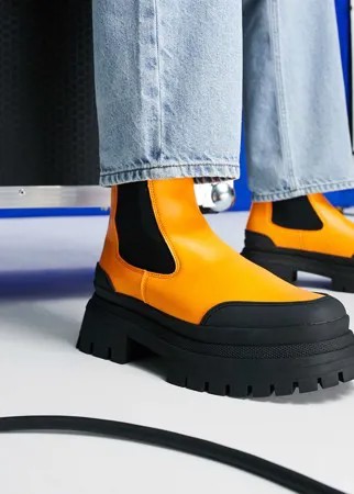 Ботинки челси из оранжевой искусственной кожи на контрастной подошве ASOS DESIGN-Оранжевый цвет