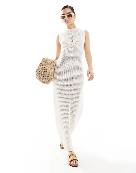 ASOS DESIGN – Укороченное по груди трикотажное платье макси цвета экрю