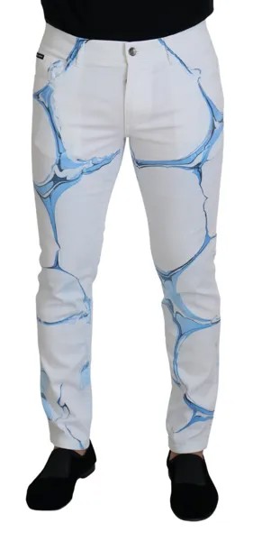 DOLCE - GABBANA Бело-синие джинсы из хлопкового денима стрейч скинни IT50 / W36 / L