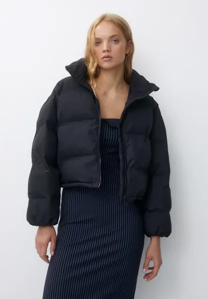Зимняя куртка Cropped In Ripstop Puffer PULL&BEAR, черный