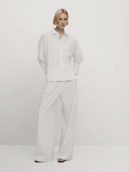 Хлопковая рубашка с двойными манжетами Massimo Dutti, белый