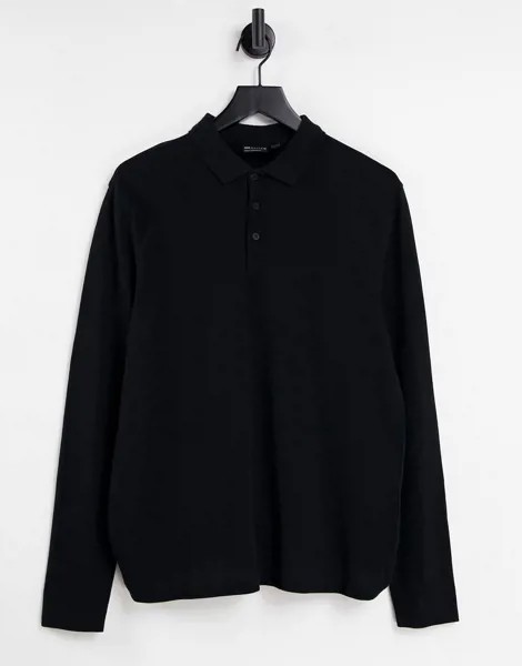 Черное поло из ткани пике с длинными рукавами ASOS DESIGN-Черный цвет