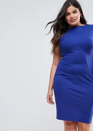 Платье-футляр с присборенными короткими рукавами Closet London Plus-Синий