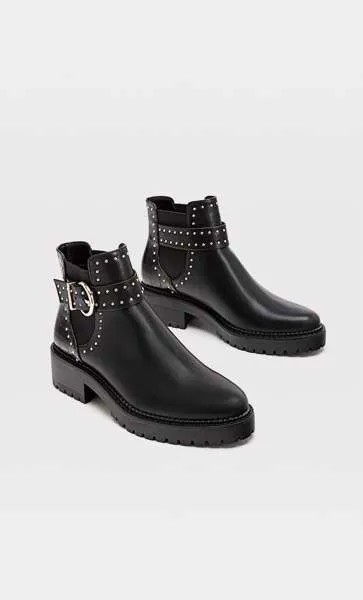 Stradivarius Ботильоны На Рифленой Подошве И С Заклепками Черный 38