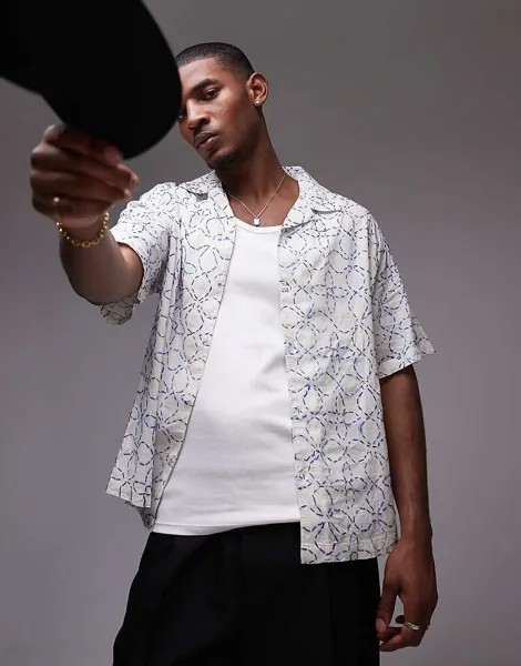 Белая рубашка с короткими рукавами Topman с цветочным узором, вышитым вручную