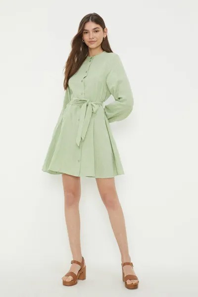 Мини-платье-рубашка с поясом Dorothy Perkins, зеленый