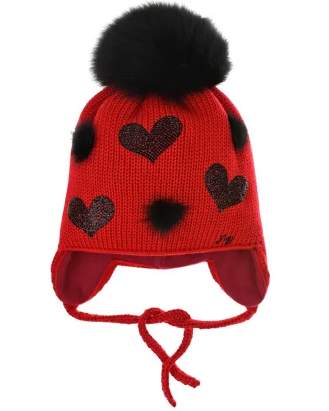 Красная шапка с сердцами из страз Joli Bebe детская