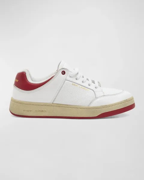 Мужские двухцветные кожаные низкие кеды SL/61 Saint Laurent, цвет Off White/Red