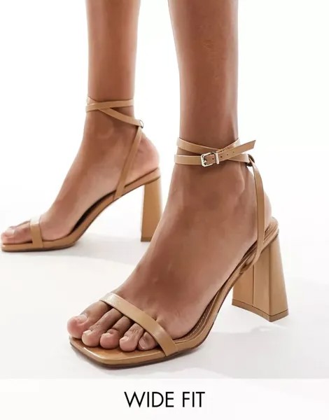 Бежевые босоножки широкого кроя на блочном каблуке Simmi London Wide Fit Bia с ремешками Simmi Wide Fit
