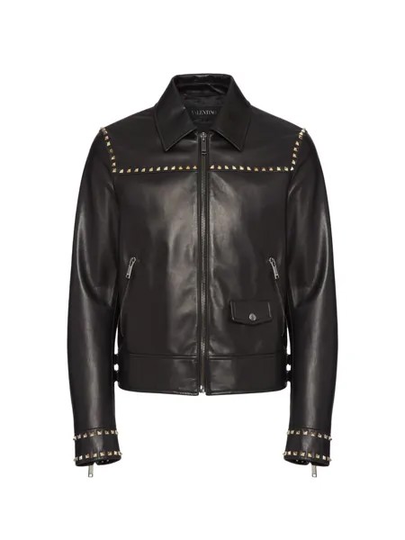 Кожаная куртка Rockstud Untitled с заклепками Valentino, черный