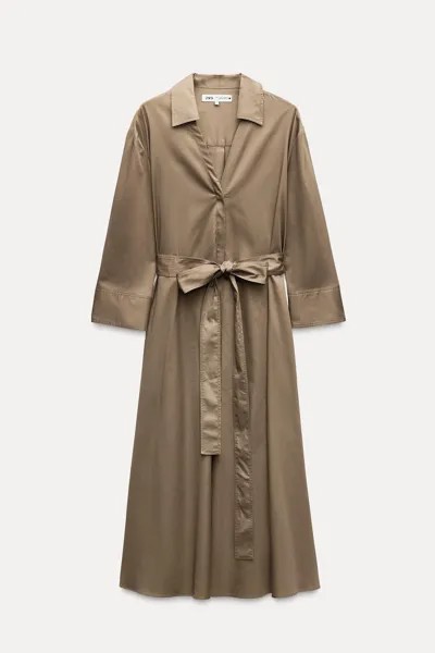 Платье Zara Zw Collection Poplin Shirt, хаки