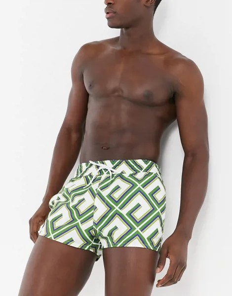Короткие шорты для плавания с геометрическим плиточным принтом ASOS DESIGN-Многоцветный