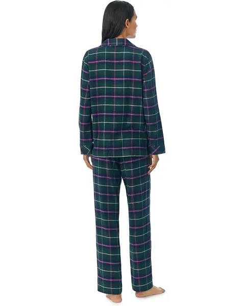 Пижамный комплект LAUREN Ralph Lauren Long Sleeve Brushed Twill Notch Collar PJ Set, цвет Green Plaid