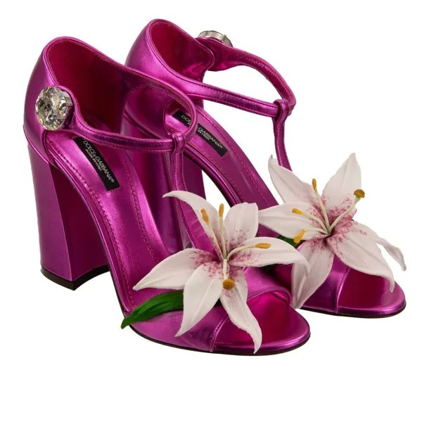 DOLCE - GABBANA Босоножки с брошью «Цветок лилии» и кристаллами Туфли-лодочки KEIRA Розовый 12731