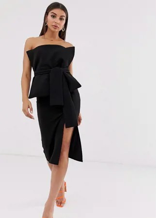 Платье миди бандо с поясом ASOS DESIGN-Черный